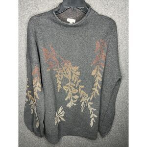 Garnet Hill Gray Sweater with Leaf Design